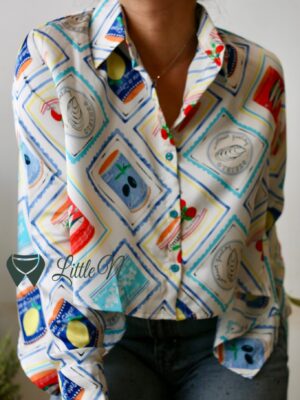 Alternative view of ÁO SƠ MI CROPTOP TAY DÀI, VẠT SAU PHÓNG KHOÁNG, HOẠ TIẾT LẬP THỂ