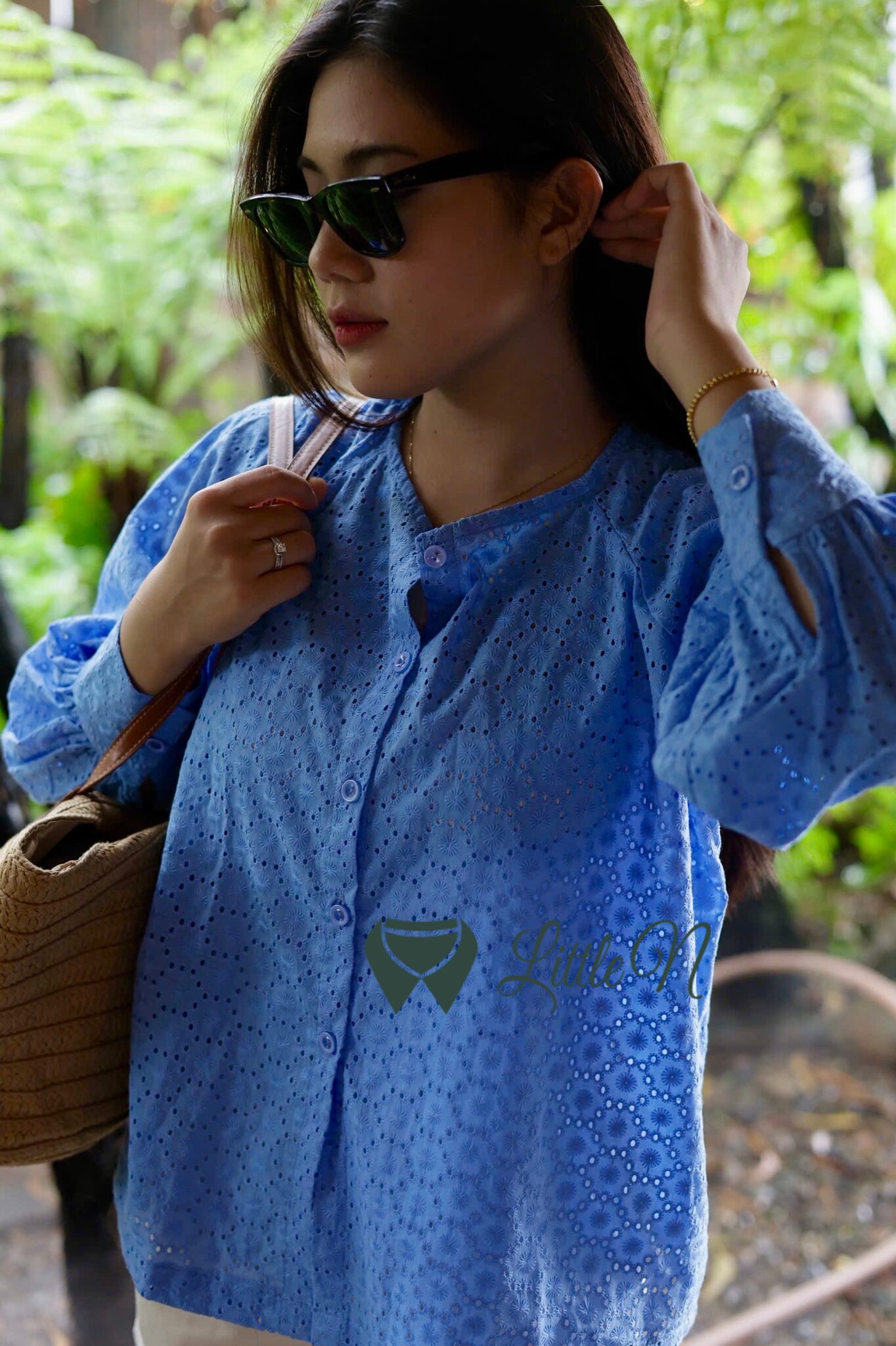 ÁO KIỂU KATÊ THÊU, TAY PHỒNG DÀI