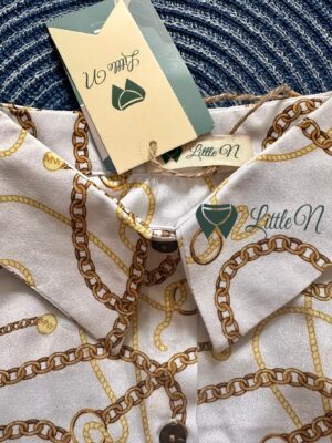 Alternative view of ÁO SƠ MI CROPTOP TAY DÀI, VẠT SAU PHÓNG KHOÁNG, HOẠ TIẾT DÂY XÍCH