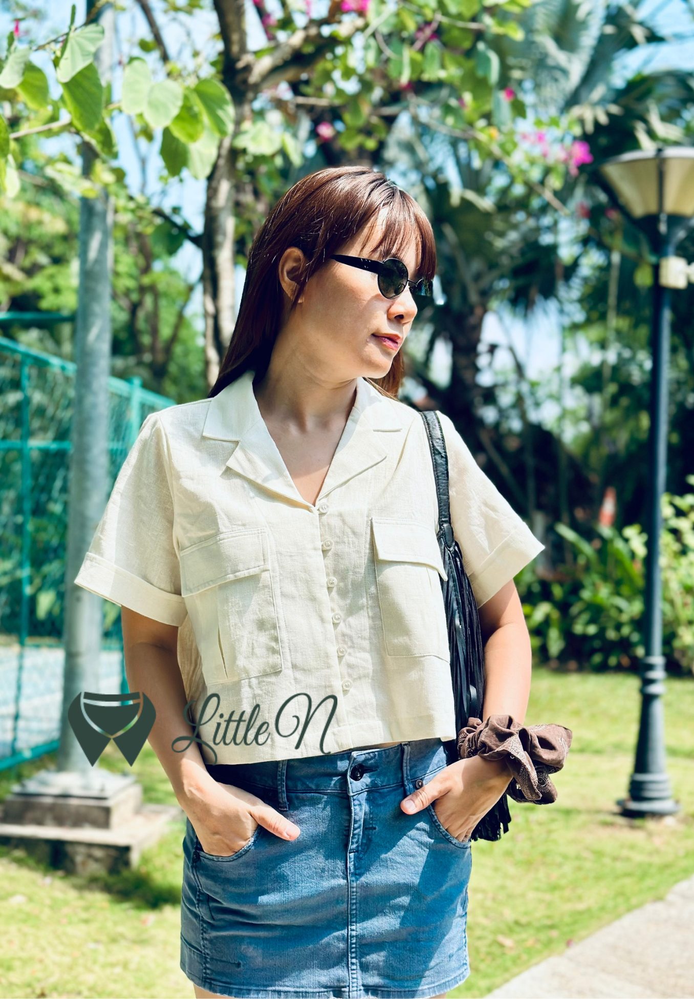 ÁO SƠ MI CROPTOP, TAY NGẮN, PHỐI HAI TÚI HAI BÊN CÓ NẮP, MÀU KEM - Ảnh 6